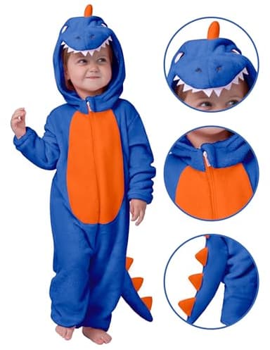 Spooktacular Creations Halloween Dinosaur Pajama, Baby Dinosaur Costume Blue Toddler Hooded Jumpsuit, Dragon Zip-up Pajama Jumpsuit for Baby Boys Girls Halloween Costume Cosplay Themed Parties - Image 3