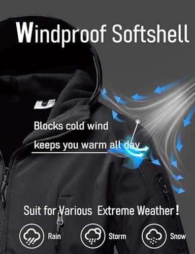MAGCOMSEN Men's Jacket Tactical Performance Waterproof Softshell Jackets Fleece Lined Ski Snow Winter Windbreaker Black L - Image 5