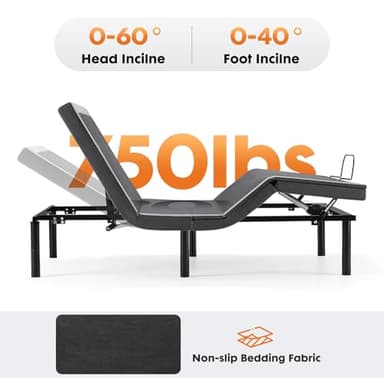 Sweetcrispy Electric Bed Queen, Ergonomic Adjustable Bed Frame with Wireless Remote, Head and Foot Incline, Zero Gravity Bed with 2 USB Ports, Anti-Snore, Easy Assembly - Image 3