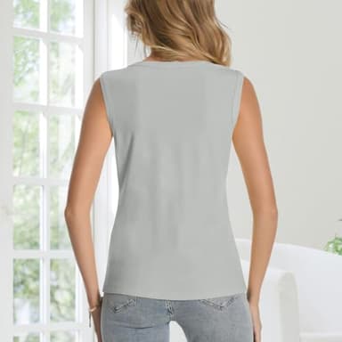 Chuhee Womens Sexy V Neck Tank Tops Sleeveless Button Henley Shirts Button Ribbed Cami Top Blouses Going Out T Shirt Grey XL - Image 3
