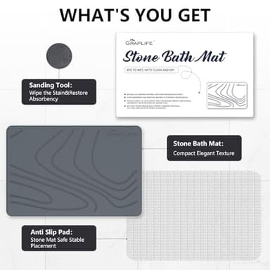 Graplife - Stone Bath Mat, Diatomaceous Earth Shower Mat, Non-Slip Super Absorbent Quick Drying Bathroom Floor Mat, Natural, Easy to Clean (23.6 x 15.35 Darkgrey) - Image 6