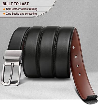 BULLIANT Men's Belt,Reversible Belt Adjustable For Gift Men 1.25”-Cut For Fit-2 Sides in 1 Belt(Not 2)(Black/Light Brown,32"-34" Waist Adjustable) - Image 4