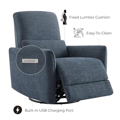 CHITA Power Recliner Chair Swivel Glider, FSC Certified Upholstered Fabric Living Room Nursery Reclining Sofa Chair with Lumbar Support, Ink Blue - Image 6