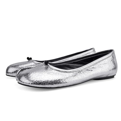 VBDB Tabi Silver Ballet Flats for Women Slip on Shoes Wide Width Split Toe Dress for Women Low Heels Comfortable Flats Shoes Size 8 - Image 1