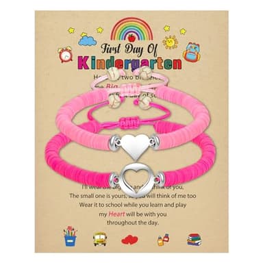 Smilelife 2024 First Day of Kindergarten Bracelet - Mommy and Me Matching Heart Bracelets First Day of School Gift for Mom Daughter Boys Girls (Kindergarten-Pink&Fuchsia) - Image 1