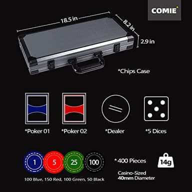 Comie Clay Poker Chips,400PCS 14 Gram Chip Set with Deluxe Travel Case, Numbered Chips,Poker for Texas Holdem Blackjack Gambling… - Image 2