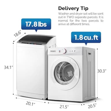 ROVSUN 1.8CuFt Portable Clothes Dryer and 17.8LBS Full-Automatic Washing Machine Set, Compact Laundry Washer and Dryer Combo Set with Stainless Steel Inner Tub, for Apartment, Dorms, Home - Image 3