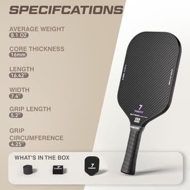 YVmove T800+3K Carbon Fiber Pickleball Paddles with 16mm V-Sonic IV Dynamic Core, Premium Pickle Ball Racket with Enhanced Control & Ultimate Spin, USAPA Approved - Image 8