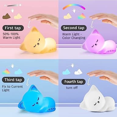 Night Light for Kids,16 Colors Cat Lamp Cute Lamp,Dimmable Baby Night Lights for Nursery,Silicone Rechargeable Nightlight for Kids Room,Kawaii Room Decor,Cat Gifts for Girls Gift for 3-6 Year Old Girl - Image 7