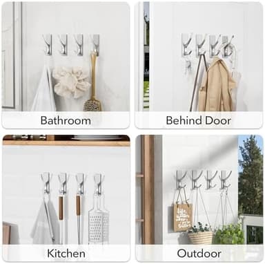 Self-Adhesive Coat Hooks for Hanging - Heavy Duty Stainless Double Wall Hook for Towel, Backpack, Hat, Sturdy Metal Hanger for Bathroom, Bedroom, Door, Wall Mounted, 4-Pack, Silver, New - Image 6