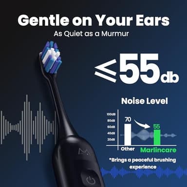 Electric Toothbrush, Marlincare Electric Toothbrush for Adults 180 Days Battery Life Rechargeable with 5 Modes, 48000VPM Motor Smart Timer IPX8, Sonic Toothbrush with 4 Brush Heads &Travel Case, Black - Image 4