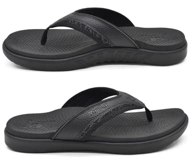 KuaiLu Mens Leather Sport Flip Flops Comfort Orthotic Thong Sandals with Plantar Fasciitis Arch Support for Outdoor Summer - Image 8