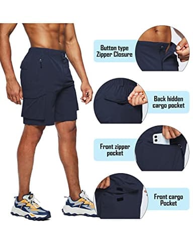 Pudolla Men's Hiking Cargo Shorts Quick Dry Outdoor Travel Shorts for Men with Multi Pocket for Fishing Camping Casual (Navy X-Large) - Image 4