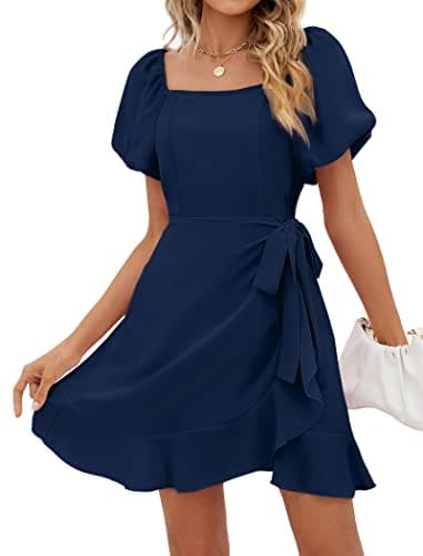 Sampeel Navy Blue Dress for Women Summer Short Sleeve Wrap Party Dresses XS - Image 1
