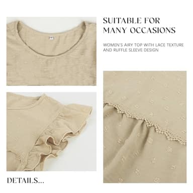 Zeflows Womens Solid Color Ruffle Design Tops for Ladies Round Neck Swiss Dot Pattern Lace Chest Tunic, Khaki-XL, X-Large - Image 6