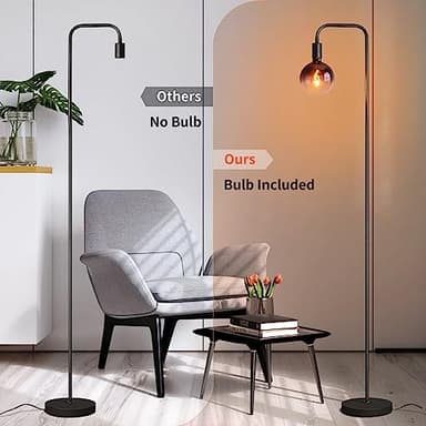 ONEWISH Floor Lamp for Living Room - Minimalist Industrial Standing Lamp with Modern LED Bulb, Globe Black Clear Glass 6", 1800K Warm Ambiant Lighting Decorative Tall Floor Lamp for Bedroom Office - Image 3