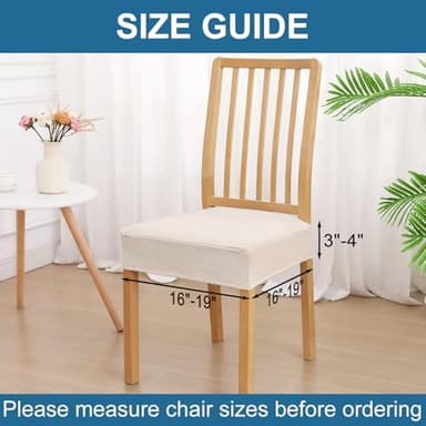 Smiry Waterproof Seat Covers for Dining Room Chairs Set of 4, Stretch Jacquard Removable Washable Chair Seat Slipcovers Protector, No Rear Covers, Beige - Image 3