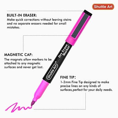 Shuttle Art Dry Erase Markers, 15 Colors Magnetic Whiteboard Markers, Fine Point, Perfect For Writing on Whiteboards, Dry-Erase Boards,Mirrors for School Office Home - Image 3
