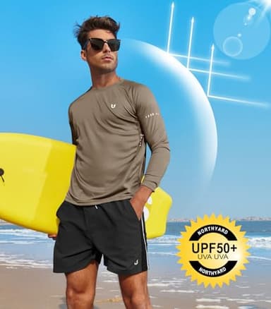NORTHYARD Men's Sun Protection UPF 50+ Shirts Long Sleeve Swim Rash Guard Shirt Workout Running Athletic Gym UV Fish Hiking WARMTAUPE L - Image 3