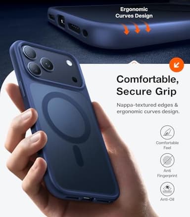 TORRAS Stronger Magnetic for iPhone 17 Pro Case 12FT Military-Grade Protection [Camera Control][Fit for MagSafe] Shockproof Translucent Anti-Fingerprint Phone Case for iPhone 17 Pro 6.3", Deep Blue - Image 7