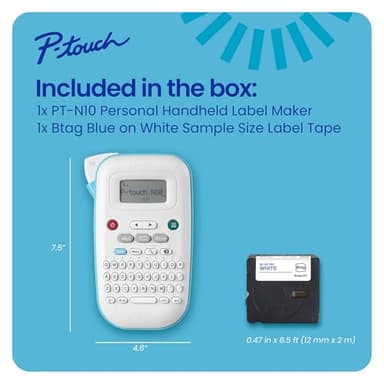 Brother P-Touch PT-N10 Personal Handheld Label Maker, Portable and Prints, P-Touch Btag ~½” (12mm) Wide Color Personalized Label Tapes, - Image 8