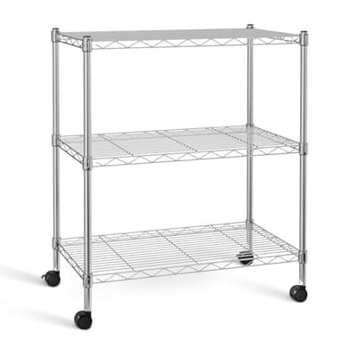 Simple Deluxe 3-Tier Storage Shelves, 750 Lbs Loading Capacity, 24.02" W x 13.78" D x 29.92" H Shelving Unit for Garage, Pantry and Kitchen, Chrome - Image 1