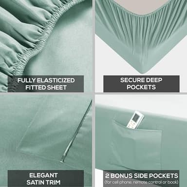 Mueller UltraTemp 6 PC Queen Sheet Set - Ultra-Soft Luxury Series, Cooling & Breathable Hotel Luxury Bed Sheets, Deep Pocket Wrinkle-Free Oeko-TEX, Light Teal - Image 4