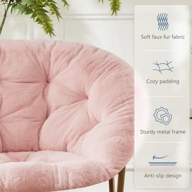 DUMOS Comfy Saucer Chairs Cozy Faux Fur Soft Lounge Cute Folding Bedroom Living Room Seat Flexible Reading Foldable Seating for Kids Adults Thick Padded Metal Frame Modern for Home Office Pink - Image 6