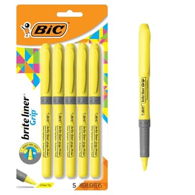 BIC Brite Liner Grip Highlighter, Chisel Tip, Yellow, 5-Count (GBLP51-Ylw) - Image 1