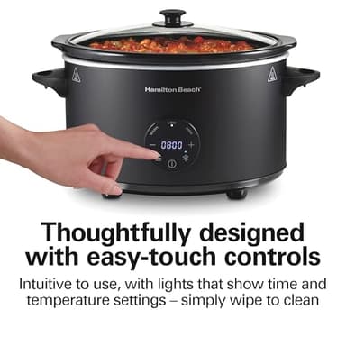Hamilton Beach 6 Quart Set & Forget Programmable Slow Cooker with Defrost Function, Flexible Programming, Adjustable Countdown Timer, Large Dishwasher Safe Stoneware Crock and Glass Lid, Black (33765) - Image 5