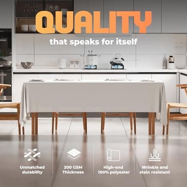 WEALUXE White Table Cloths for 6 Foot Rectangle Tables, 2-Pack, 60x102 inches, Water, Stain and Wrinkle Resistant, 200 GSM Washable Poly Fabric Tablecloths Rectangular, Elegant and Durable - Image 3