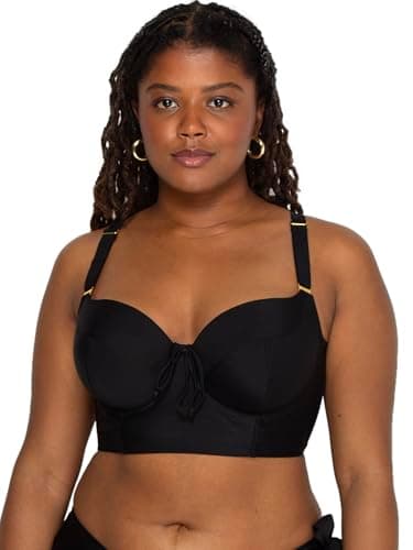 Smart & Sexy womens Plus-size Long Lined Underwire Top fashion bikini sets, Black Hue, 36DDD US - Image 1