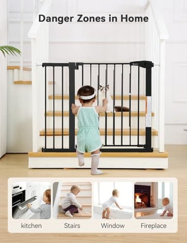 COMOMY 29.5-43.3" Safety Baby Gate Extra Wide, Auto Close Dog Gate for House Doorways Stairs, Pressure Mounted Easy Walk Through Pet Gate Child Gate, Includes 2.75" and 8.25" Extension, Black - Image 2