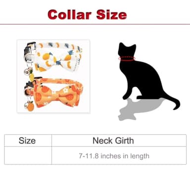 Fruit Cat Collar with Bow Tie Bell and Pendants Breakaway Adjustable Kitten Collars for Spring Summer Pineapple and Orange Pattern - Image 2