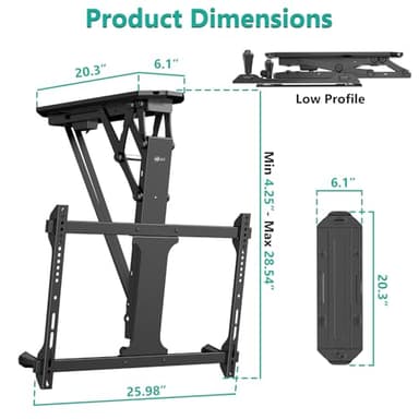 WALI Motorized Ceiling TV Mount with Remote, Electric Flip Down TV Bracket for 32 to 70 inch Flat and Curved Screen Up to 77 Lbs, Pitched Roof, Max Mounting Holes 600x400mm (FCM604), Black - Image 6