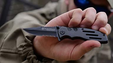 Smith & Wesson Accessories Extreme Ops SWA24S 7.1in S.S. Folding Knife with 3.1in Serrated Clip Point Blade and Aluminum Handle for Outdoor, Tactical, Survival and EDC - Image 4