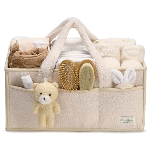 PeraBella Baby Diaper Caddy Organizer with Handle, Boy & Girl Shower Gift Basket, Portable Diaper Storage Basket Bin for Wipes, Newborn Baby Essentials Registry Search Must Haves, Car Caddy Organizer - Image 1
