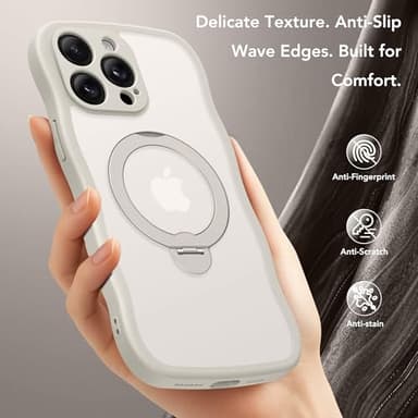 GolbinBox for iPhone 15 Pro Case,[Compatible with Magsafe][360°Magnetic Stand][Cute Wave Edge][18ft Military-Grade Protection] Translucent Matte Phone Women Case for iPhone 15 Pro,Stone - Image 9