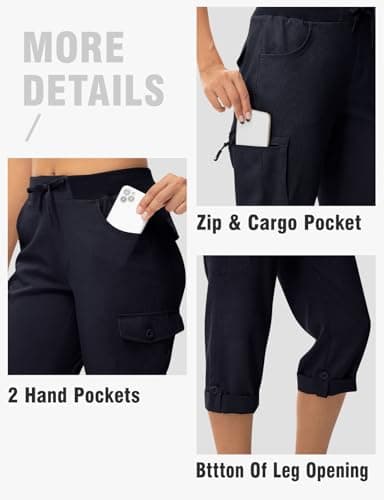 TBMPOY Womens Cargo Capris with Pockets Lightweight Hiking Capris Pants Quick Dry Casual Cropped Pants Summer Trip Cotton Navy L - Image 4