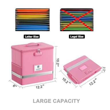 ZOOPIP Fireproof File Box with Lock, Document Box Storage Organizer, Suitable for Hanging File Folders in Letter Size, Collapsible File Box, Reflective Strip for Fast Find (12.2"*6"*10.2, Pink) - Image 4