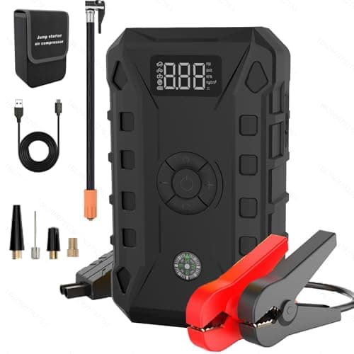 Portable Car Jump Starter with Air Compressor, 150PSI 4000A Battery Jump Starter (8.0 Gas/6.0L Diesel), 12V Jump Box Car Battery Jumper Starter with Large LCD Display, Lights,Compass - Image 1