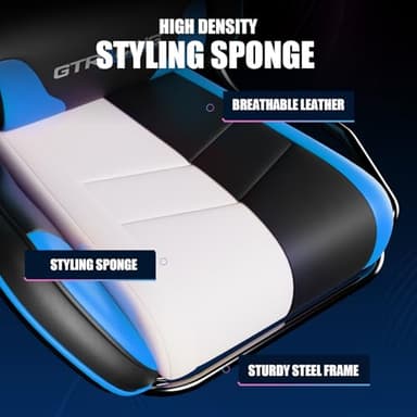 GTRACING Gaming Chair with Speakers, Video Game Chair Bluetooth Music with Lumbar Support, Ergonomic Comfortable Office Computer Chair for Adults, Height Adjustable Reclining Chairs, 360° Swivel, Blue - Image 7