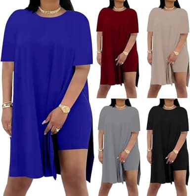 AXOSY Women Plus Size 8 Piece Outfits Short Sleeve Tunic Tops and Skinny Biker Shorts Sets Tracksuits,Rose,XX-Large - Image 2