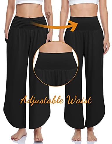 UEU Women's Wide Leg Yoga Pants High Waisted Comfy Dance Sweatpants Loose Casual Soft Lounge Joggers with Pockets (Black, M) - Image 5