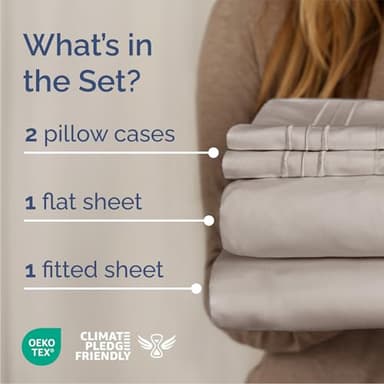 Queen Size 4 Piece Sheet Set - Comfy Breathable & Cooling Bed Sheets Set - Hotel Luxury Bedding for Women, Men, Kids, Teens, Boys & Girls - Deep Pockets, Soft and Wrinkle Free - Oeko-Tex - Light Grey - Image 2