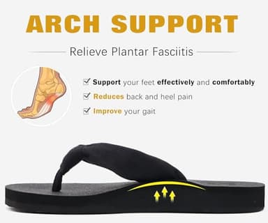 KuaiLu Flip Flops Women Arch Support Yoga Mat Comfortable Summer Beach Walking Thong Cushion Sandals Slip on Pool Outfits Travel Essentials Orthotic Slides Outdoor Slippers Shoes All Black Size 8.5 - Image 4