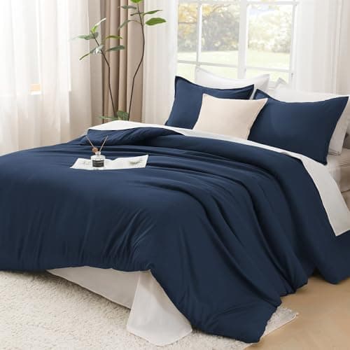 Litanika California King Comforter Set Navy Blue - 3 Pieces Cal King Lightweight Soft Plain Bed Comforter, Oversized Down Alternative Bedding Set - Machine Washable (104x96In, 2 Pillowcases) - Image 1