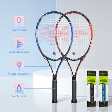 Adult 2 Player Tennis Racket Perfect for Beginner and Professional Players, 27” Speed Tennis Racquet Include Tennis Balls, Overgrips, Tennis Bag, Vibration Dampe, Cover - Image 2