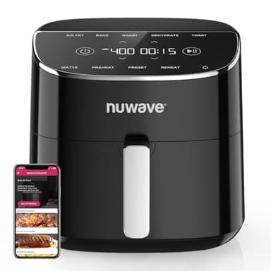 Nuwave Brio Plus Air Fryer 8 Qt, New & Improved, PFAS-FREE, 7 Digital One-Touch Cook Functions that AIR FRY, BAKE, ROAST, DEHYDRATE, TOAST, REHEAT, PREHEAT, 150 Presets, 50°F~400°F, 700/1500/1800W - Image 1