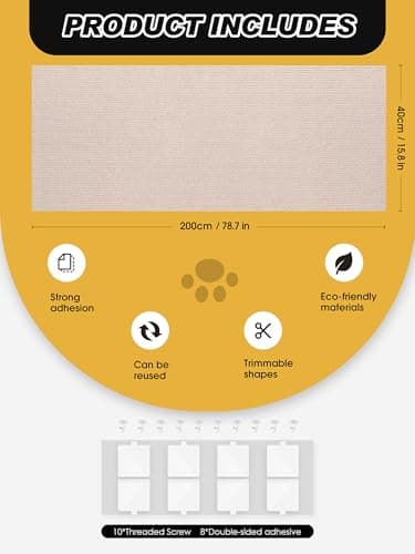 Minyii 78.7"x15.8" Cat Scratch Mat, Trimmable Self-Adhesive Carpet, DIY Climb Cat Scratcher for Furniture Couch or Wall Protector, Covering Cat Scratching Post Replacement Pads (Beige) - Image 7